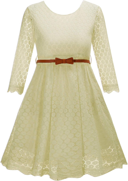 Lace Flower Girl Dress Princess Dress 2-14 Years Children Clothes Kids Party Clothing Long Sleeve